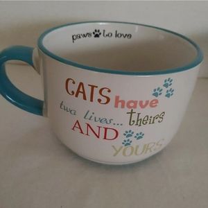 Tumbleweed Stoneware Cappuccino 20 Oz Mug "Cats Have 2 Lives Theirs and Yours"
